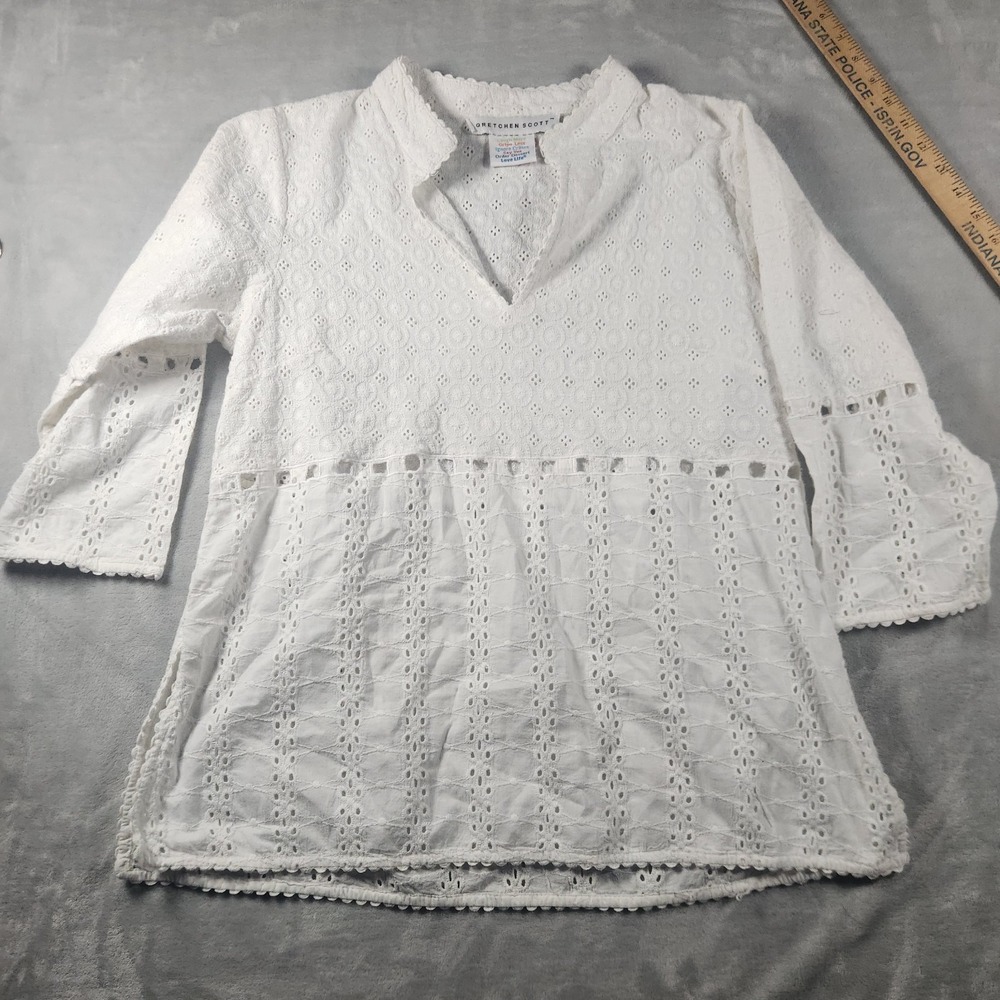 Gretchen Scott White Cotton Eyelet Mixed Message‎ Tunic XL